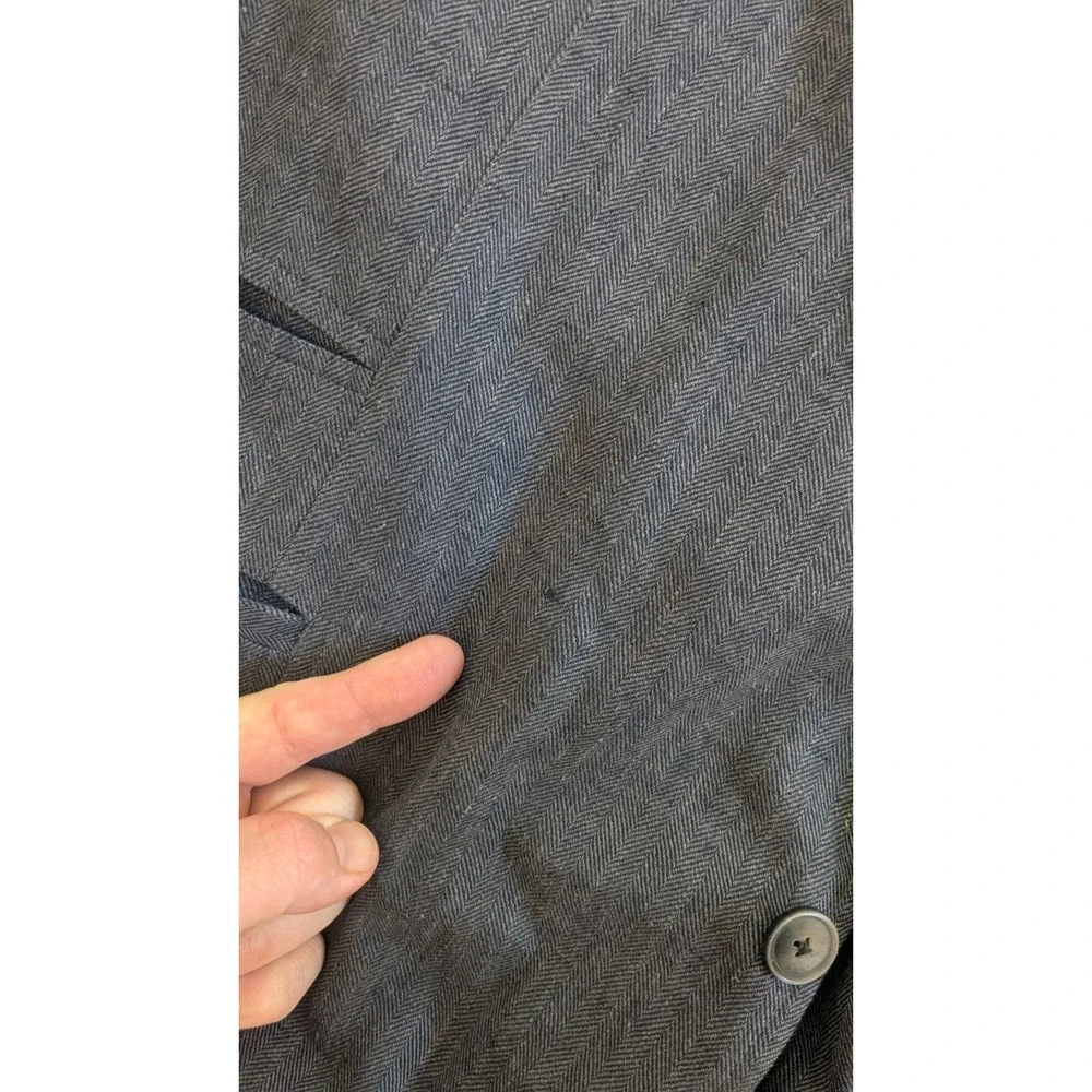 Egara 54L Slim Fit Linen Rayon Blend Blazer Unstructured Blue Herringbone Summer